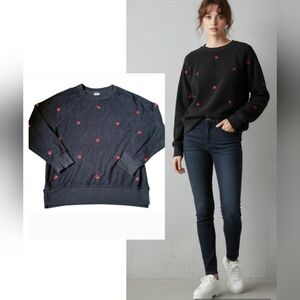 Victoria's Secret Pink Fuzzy Knit Crew Neck Roses Embroidered Pullover Size L